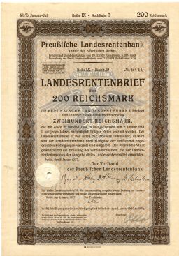 Облигация 4,5% 200 рейхсмарок 1937 года Германия
