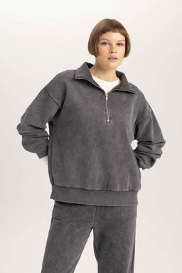 Толстовка с воротником-поло и полумолнией Relax Fit - Defacto фото 4