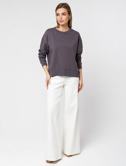 VILATTE / Свитшот из эластичного футера с принтом стразами  фото 5