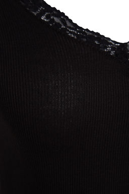 Trendyolmilla Gri V Yaka Dantel Detayl? Fitilli Fitted/Vucuda Oturan Pamuklu Esnek Orme Bluz TWOAW24BZ00070  фото 7