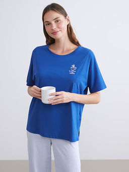 Bisiklet Yaka Bask?l? Kad?n Pijama ?st?