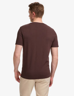 Koyu Kahverengi Slim Fit Bisiklet Yaka Triko Ti__rt