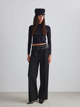 Beli Kemerli Geni? Pa?a Kad?n Pileli Pantolon