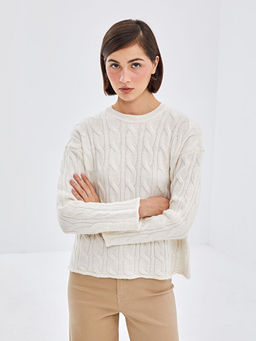 Bisiklet Yaka Kendinden Desenli Oversize Kad?n Triko Kazak