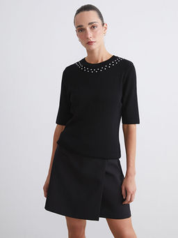 Bisiklet Yaka Ta?l? Kad?n Triko Kazak