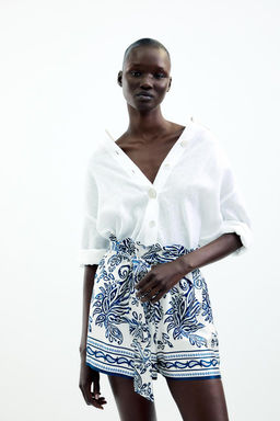 PRINTED SATIN PAPERBAG BERMUDA SHORTS - Zara фото 3