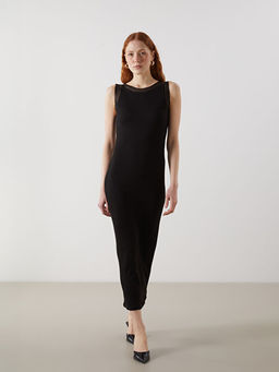 Bisiklet Yaka Dokulu Elbise