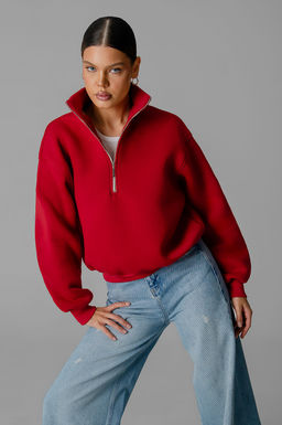 Арт. 1902 Свитшот женский с начесом полузамок 42-50 (5 шт) Цвет:красный