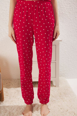 Trendyolmilla Kad?n Couple/Cift K?rm?z? Pamuklu Kalpli Sloganl? Orme Pijama Tak?m? THMSS25PT00283  фото 5