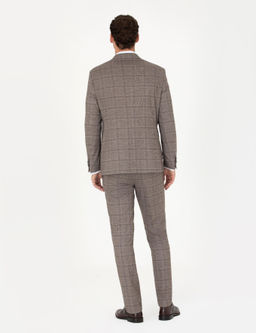 A__k Kahverengi Slim Fit Ekose Tak_m Elbise