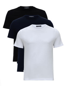 Beyaz-Lacivert-Siyah 3l_ Slim Fit %100 Pamuk Bisiklet Yaka Basic Ti__rt Paketi