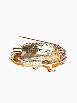 Брошь «Ежик» с цветами, цвет коричнево-оранжевый в золоте