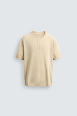 CAMISETA PUNTO CUELLO PANADERO ALGOD?N - LINO / Crudo