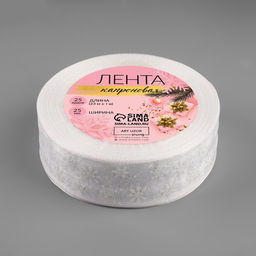 Лента капроновая «Снежинки», 25 мм × 23 ± 1 м, цвет серебряный/белый
