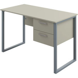 Стол учителя MET_Комус с подвесной тумбой 2 ящика на пр трубе серый/серый