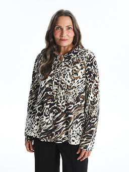 Ba?lamal? Yaka Desenli Uzun Kollu Kad?n Bluz