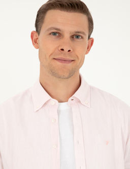 Pembe Slim Fit Keten Kar___ml_ G_mlek