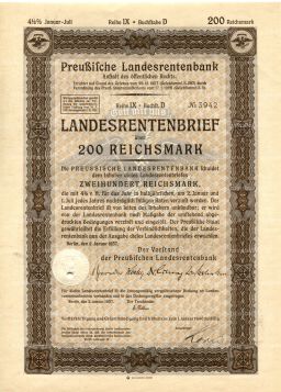 Облигация 4,5% 200 рейхсмарок 1937 года Германия