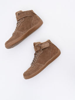 Кеды босоногие женские демисезонные 211.NATAbr.Серо-коричневая замша/Байка