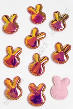 Патч глянец с блестками "Зайка" 4,3*3,2 см (10 шт) SF-2971, коралловый хамелеон