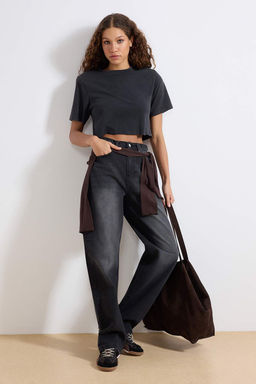 More Sustainable Antrasit Bol Kesim Yuksek Bel Carpenter Skater Baggy Jeans TWOAW24JE00308