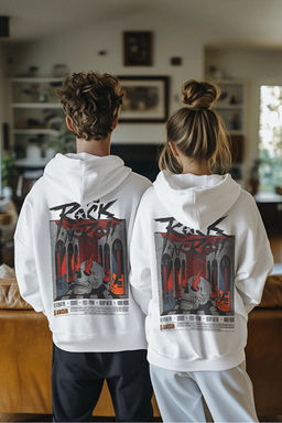 Ekru Oversize/Geni_ Kesim __i Polarl_ Kap__onlu Rock Bask_l_ Sweatshirt TMNAW24SW00195