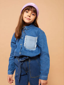 Basic Uzun Kollu K?z ?ocuk Jean Tunik