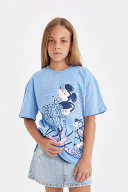 Футболка с круглым вырезом и короткими рукавами для девочек Disney Mickey & Minnie Relax Fit - Defacto фото 3