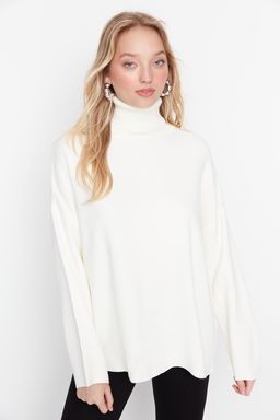 Ekru Genis Kal?p Basic Triko Kazak TWOAW23KZ00206 - Trendyolmilla фото 3