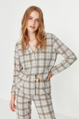 Trendyolmilla Bej %100 Pamuklu Ekoseli Orme Pijama Tak?m? THMAW20PT0266  фото 9
