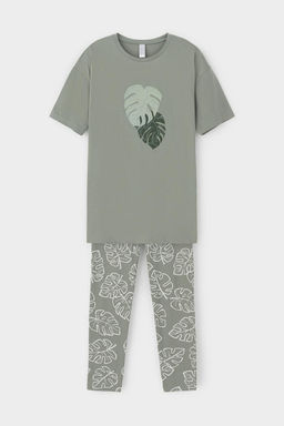 Е 20099/24/зеленый чай,тропические листья пижама жен