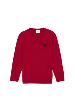 U. S. Polo Assn Красный базовый свитер с v-образным вырезом для девочек - U.s. polo assn фото 6