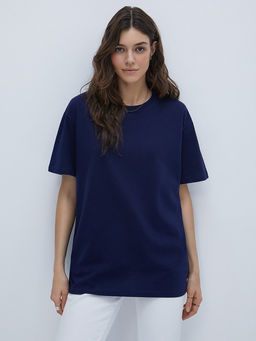 OmT_D1301 Фуфайка (футболка) OVERSIZE, COTTON - blu notte - Omsa фото 4