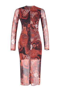 Kahverengi Bask?l? Tul Astarl? Vucuda Oturan Dik Yaka Midi Orme Elbise TWOAW24EL00165 - Trendyolmilla фото 12