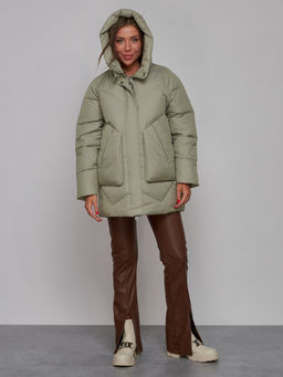 Зимняя женская куртка модная с капюшоном светло-зеленого цвета 52362ZS - HULDLUCK фото 6