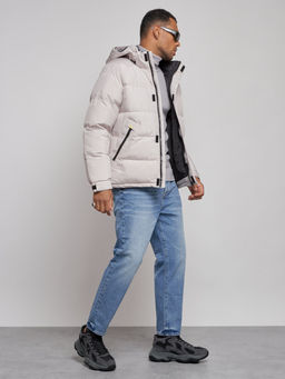 Куртка спортивная болоньевая мужская зимняя с капюшоном светло-бежевого цвета 3111SB - Wonderrman фото 4