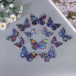 Наклейка бумага, пластик Бабочки на Хэллоуин, синие, набор 12 шт.