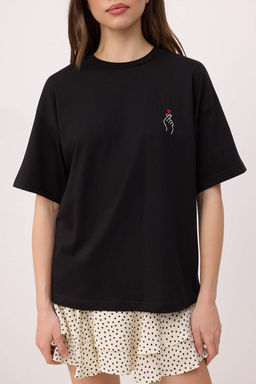 Tas Nak?sl?/Islemeli Oversize/Genis Kal?p %100 Pamuk Orme T-Shirt TWOSS26TS00165 - Trendyolmilla фото 7