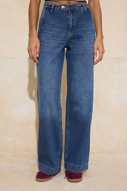 Koyu Mavi Bel Detayl? Yuksek Bel Wide Leg Jeans TWOSS26JE00061 - Trendyolmilla фото 3