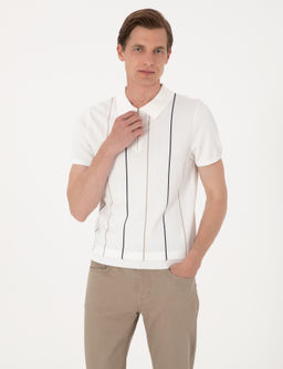 Ekru Slim Fit Polo Yaka Fermuarl_ Triko Ti__rt - Pierre cardin фото 3