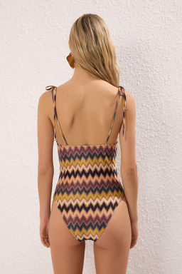 Trendyolmilla Etnik Desenli Kare Yaka Drapeli Simli Regular Mayo TBESS25MA00108  фото 5