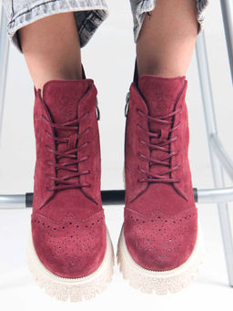 Ботинки 338.1541be. бордо замша/Байка