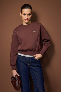 Teen Tas Regular Dantel Detayl? Slogan Nak?sl? Kal?n Ici Polarl? Orme Sweatshirt TWOAW26SW00153 - Trendyolmilla фото 9