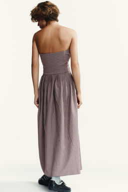 GINGHAM CHECK STRAPLESS MIDI DRESS - Zara фото 7
