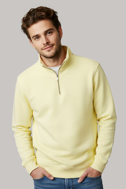 Sar? Regular/Normal Kesim Dik Yaka Fermuarl? Pamuklu Basic Ici Polarl? Sweatshirt TMNAW24SW00041