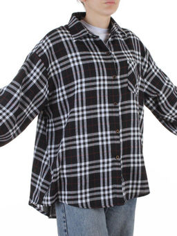 C503 BLACK/WHITE Рубашка женская оверсайз (95% хлопок, 5% спандекс)