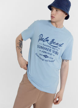 Футболка мужская голубая с печатью голубое облако +печать 111742-1