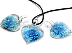 Кулон в виде Сердца из муранского стекла 36*47мм цв.голубой