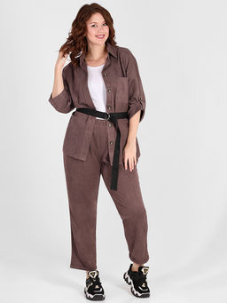 Стильный костюм цвета какао с рубашкой повседневный для полных - Almond фото 2