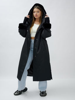 Пальто зимнее женское с норкой большого размера черного цвета 25008Ch - Mtforce фото 13